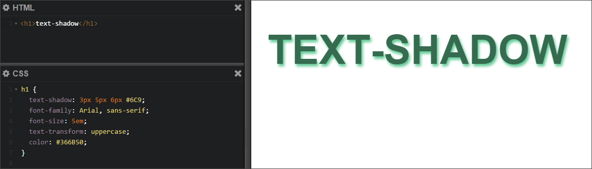 Тень для текста CSS – вид в браузере