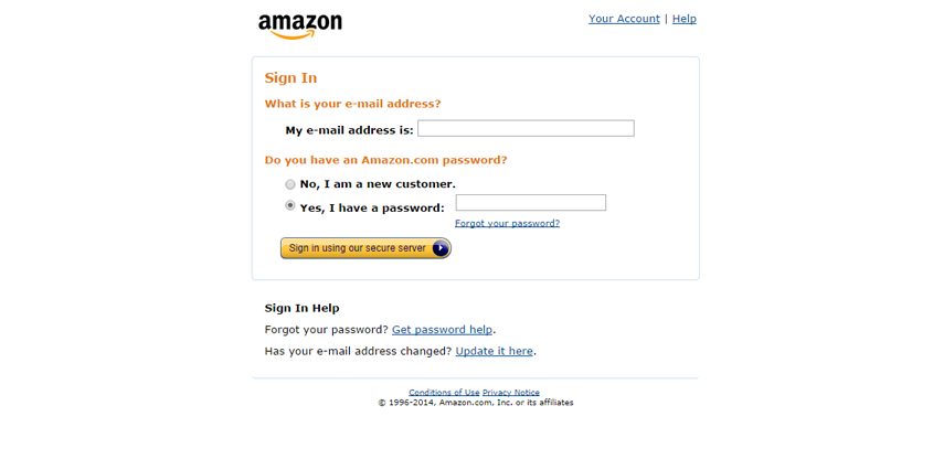 Форма регистрации пользователя на сайте Amazon.com