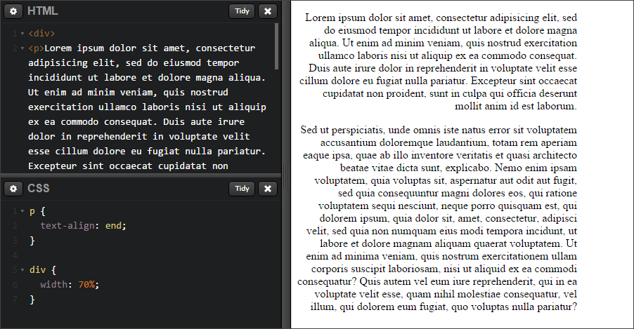 Скриншот 2: выравнивание LTR-текста по правому краю
